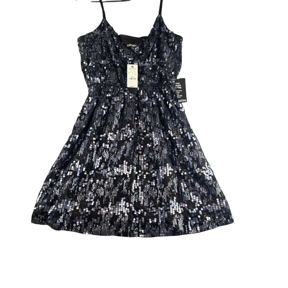 Express Black Sequin Lace Mini Dress Sleeveless Cocktail Party Gold Accent Small